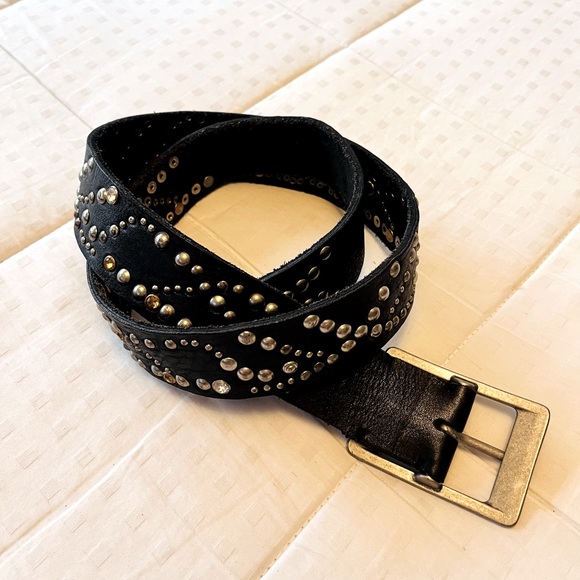 SOLD 💟 Free People Leather Embellished Studded Belt OS Black - Picture 6 of 10